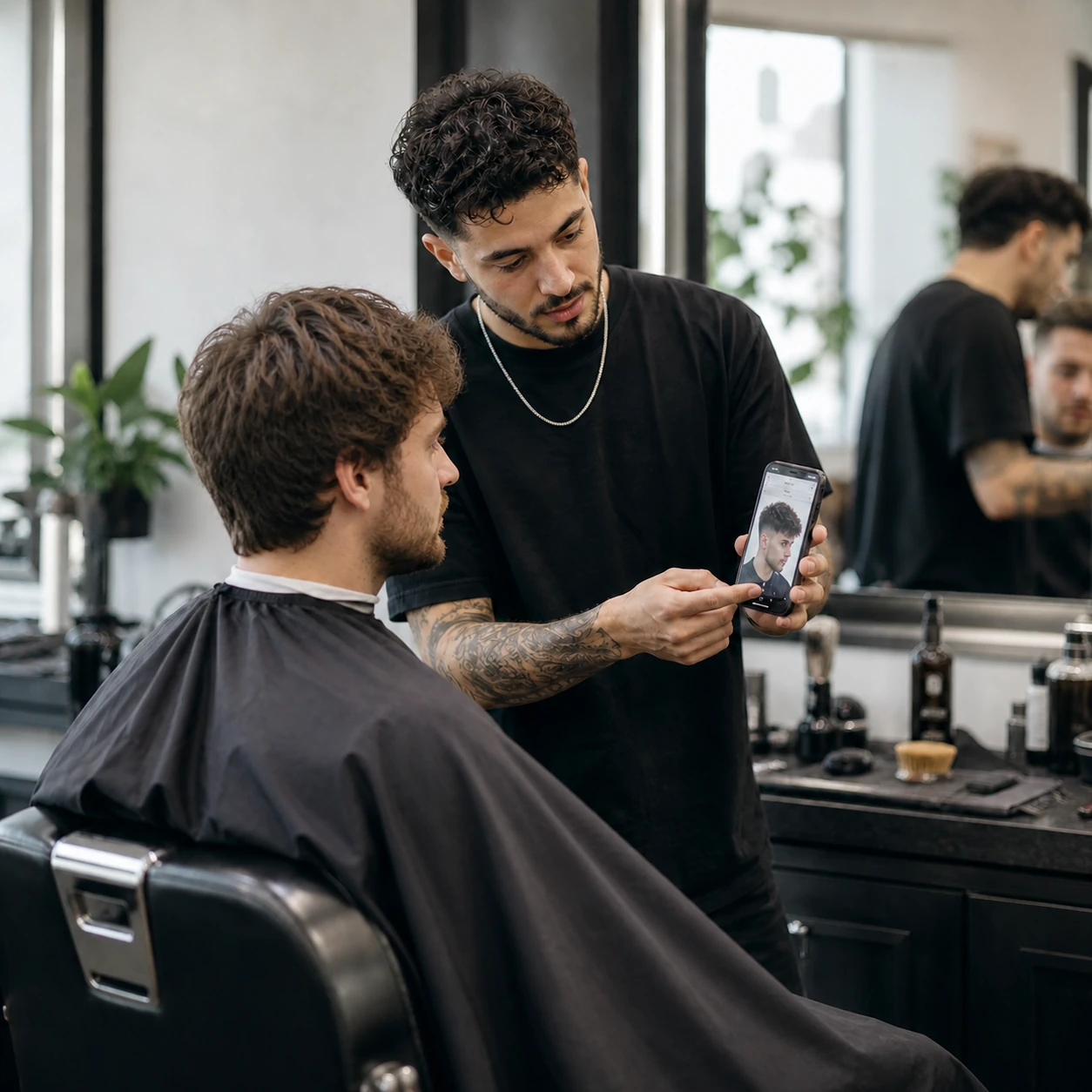 Barber consulting with a client at The Barber Club
